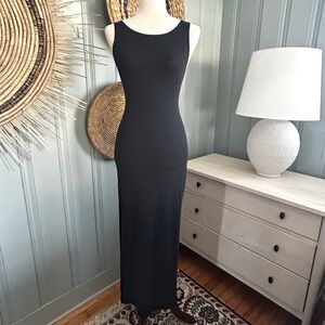 L SPACE Ribbed Maxi Dress Black Sleeveless Twist Back Cutout XS